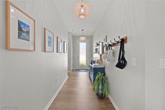 hallway with light hardwood / wood-style floors