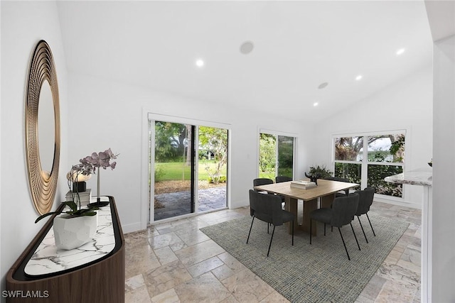 dining room featuring high vaulted ceiling