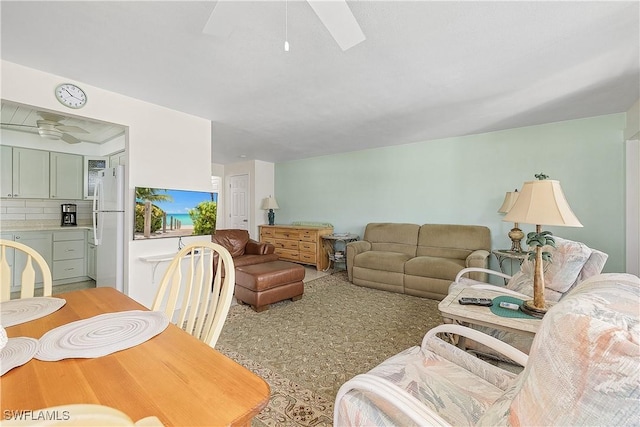 living room with ceiling fan