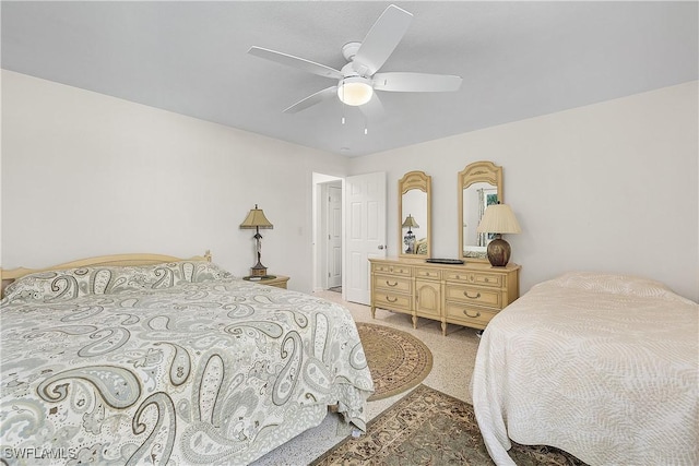 bedroom featuring carpet flooring and ceiling fan