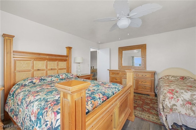 bedroom featuring ceiling fan and hardwood / wood-style floors