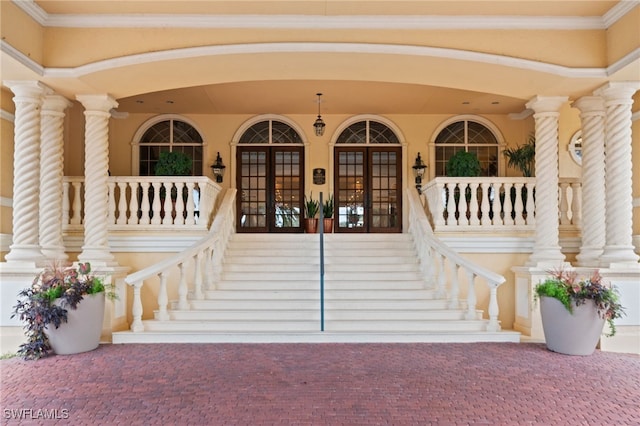 property entrance with french doors