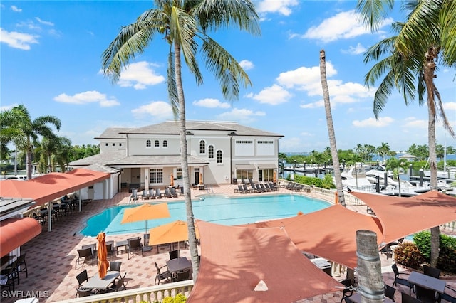 view of pool featuring a patio