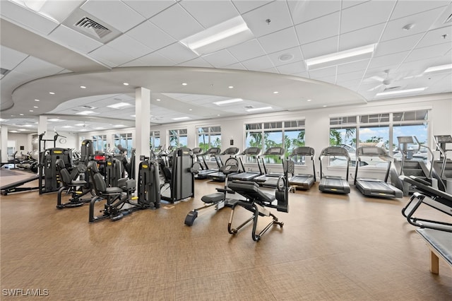 gym with a drop ceiling