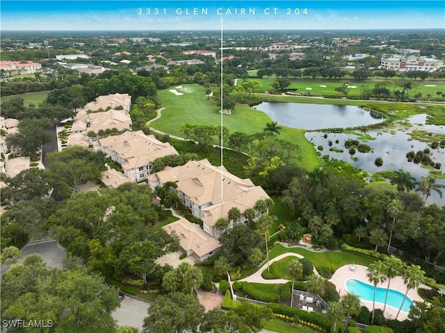 aerial view featuring a water view and a residential view