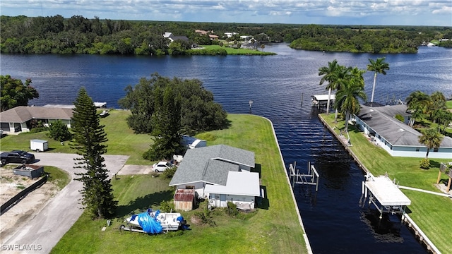 aerial view with a water view