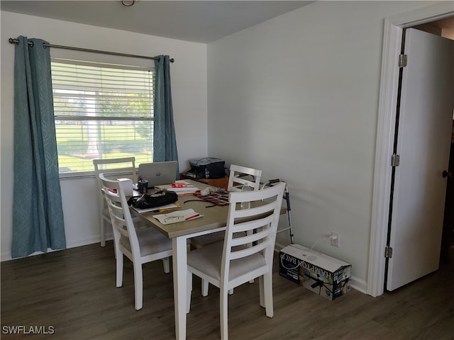 dining space with dark wood-type flooring