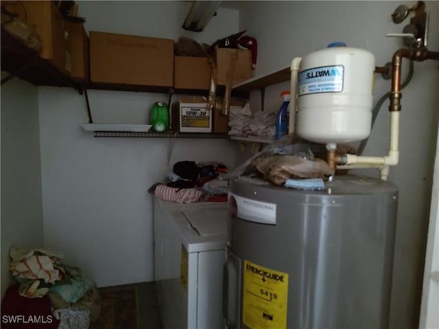 utility room featuring water heater and washer / dryer