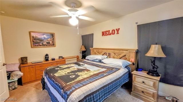 bedroom featuring carpet flooring and ceiling fan