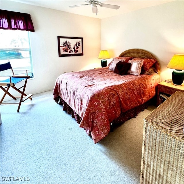 bedroom with carpet floors and ceiling fan