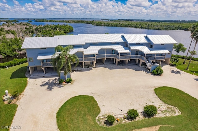 aerial view with a water view