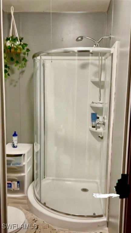 bathroom featuring a shower with door