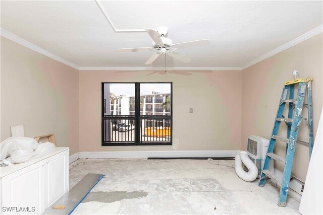 unfurnished room featuring ornamental molding and ceiling fan