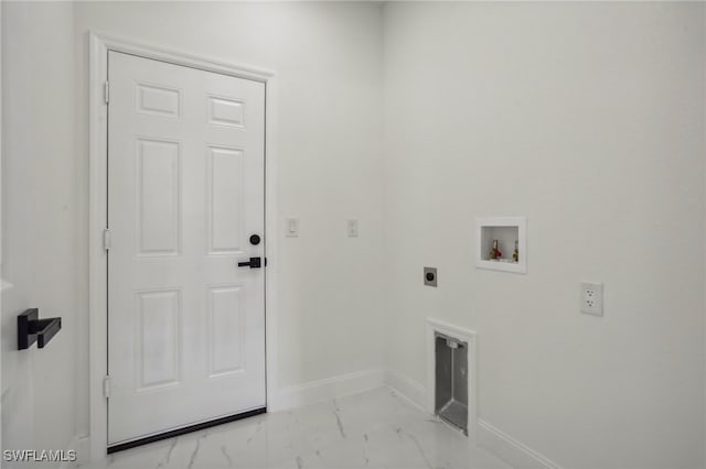 clothes washing area with hookup for a washing machine and electric dryer hookup