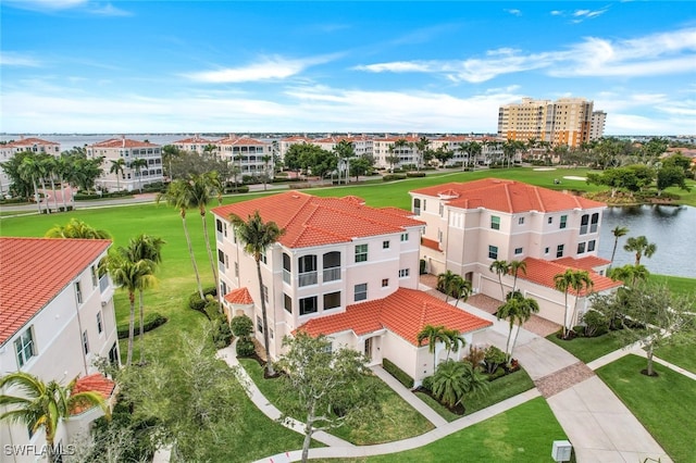 bird's eye view featuring a water view