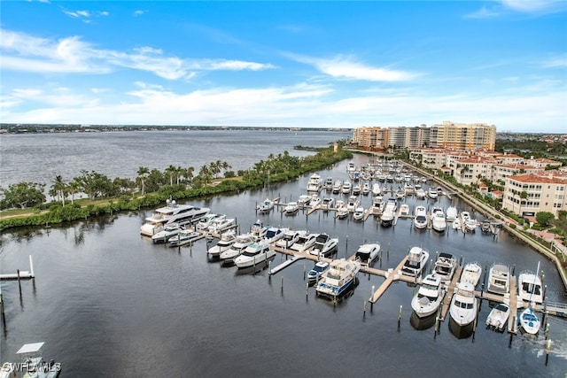 aerial view featuring a water view