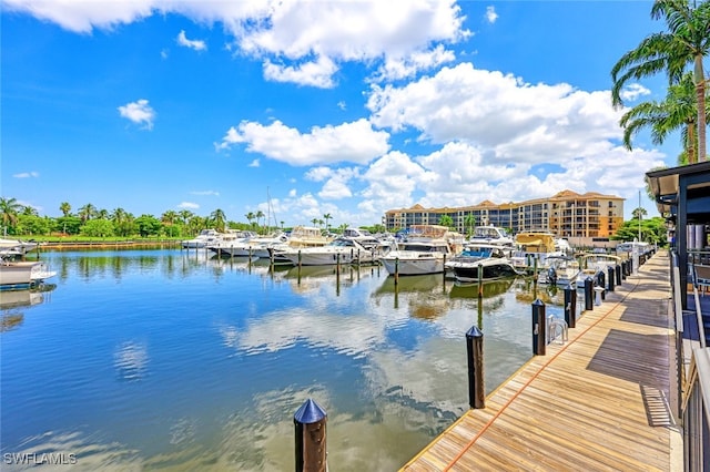 view of dock with a water view