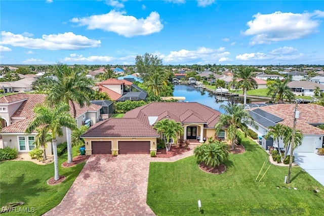 aerial view featuring a water view