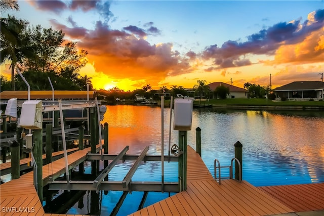 dock area with a water view