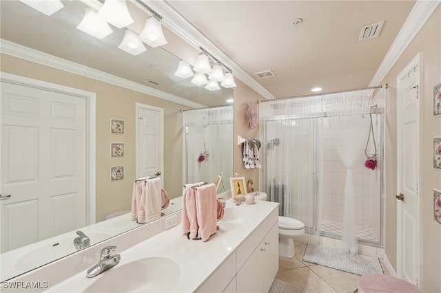 bathroom featuring walk in shower, vanity, and toilet