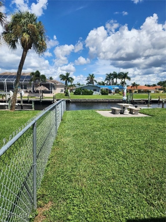 view of yard with a water view