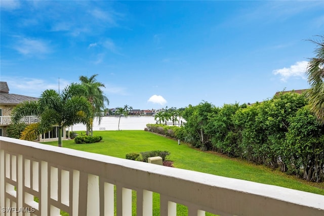 view of yard with a water view