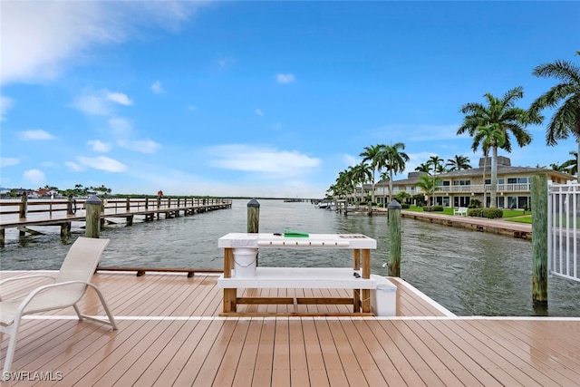 dock area featuring a water view