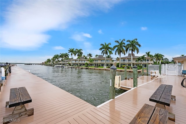 view of dock with a water view