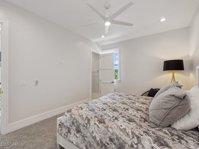 bedroom featuring carpet floors and ceiling fan