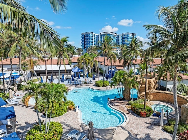 view of pool featuring a patio area