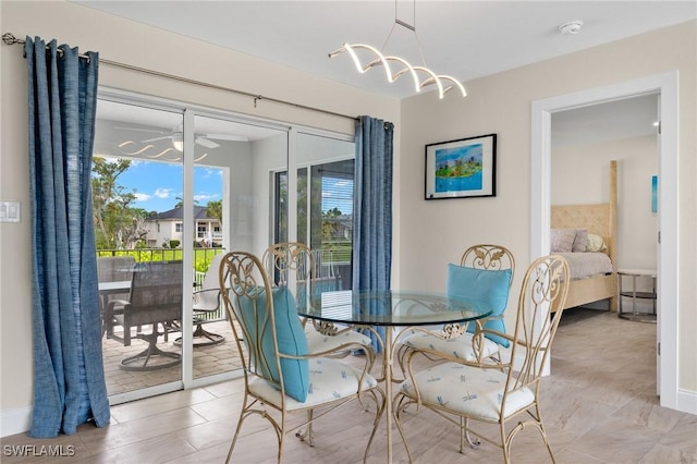 dining room with ceiling fan