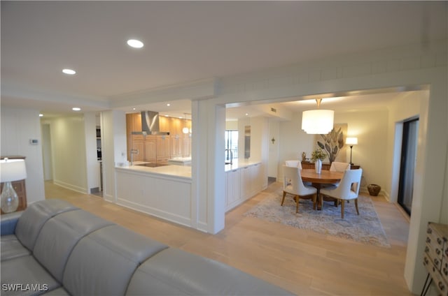 living room featuring light wood-type flooring