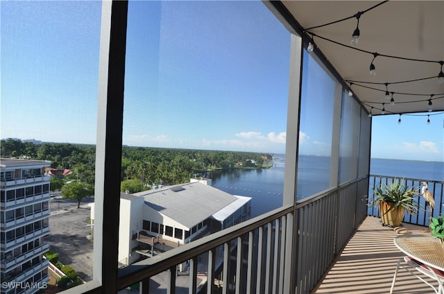 exterior space with a water view