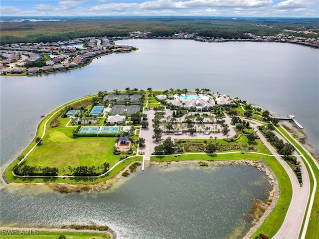 bird's eye view featuring a water view