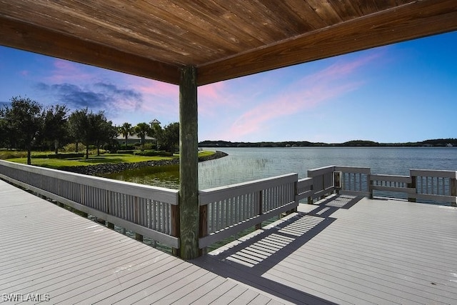 view of dock with a water view