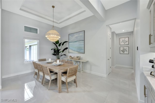 dining area featuring a raised ceiling