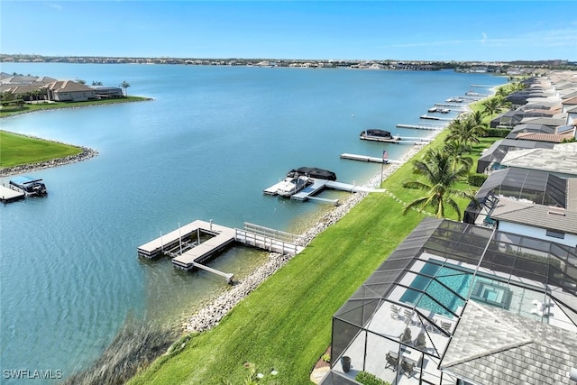 aerial view with a water view