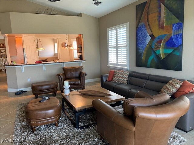 living room featuring light tile patterned floors