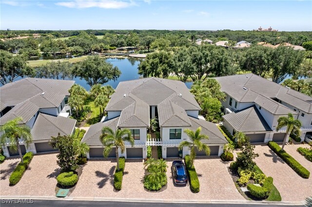 drone / aerial view featuring a water view