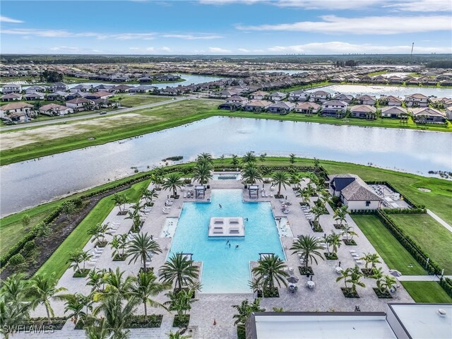 aerial view with a water view