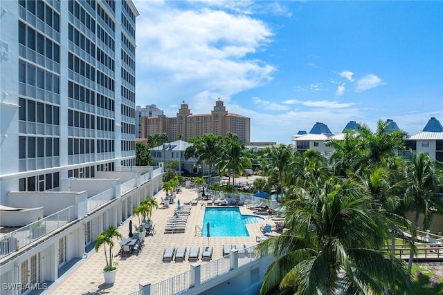 view of pool featuring a patio