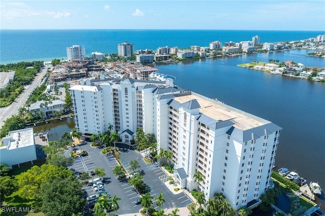 aerial view with a water view