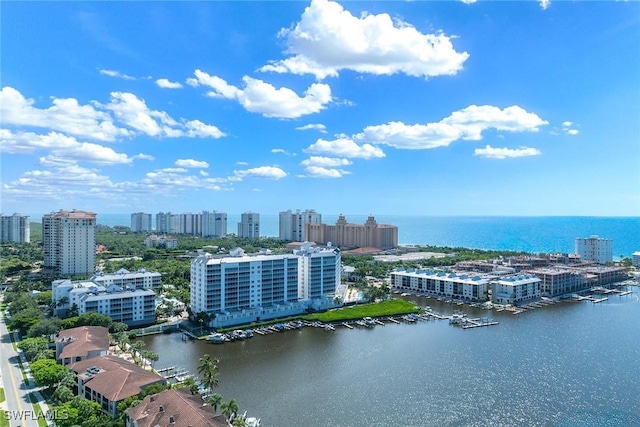 bird's eye view featuring a water view