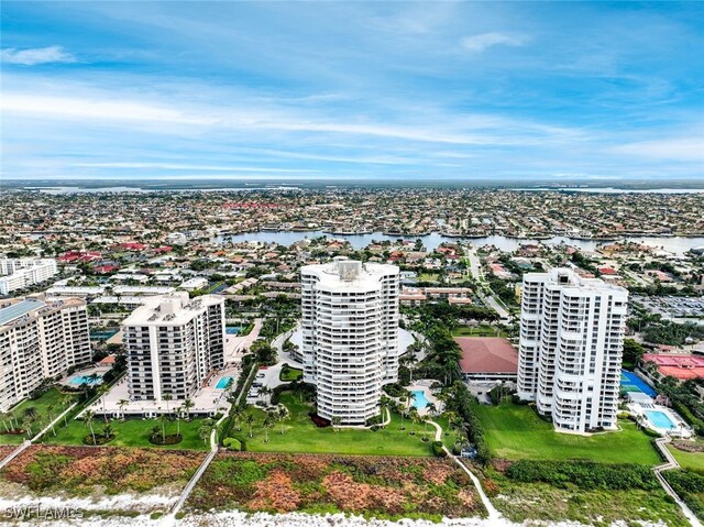 aerial view featuring a water view