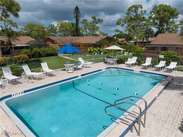 view of pool featuring a patio area