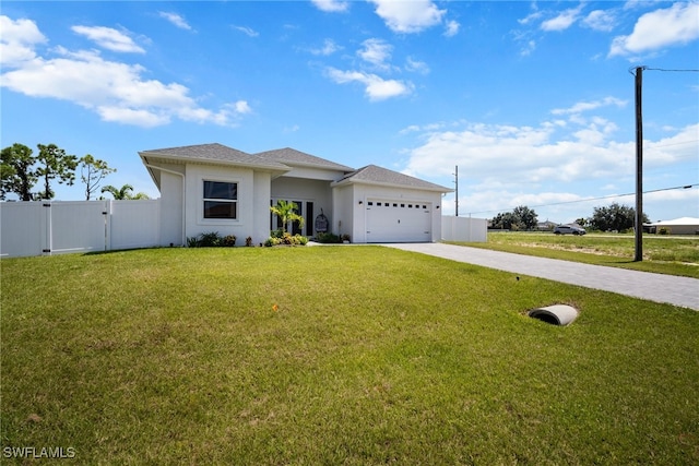 view of front facade with a garage and a front lawn