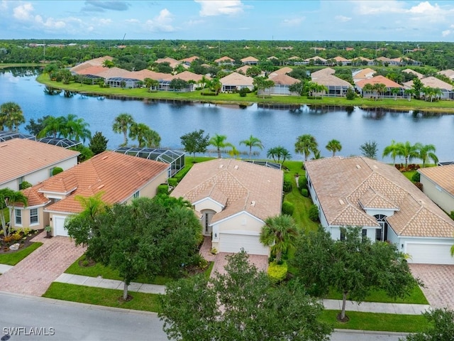 aerial view featuring a water view