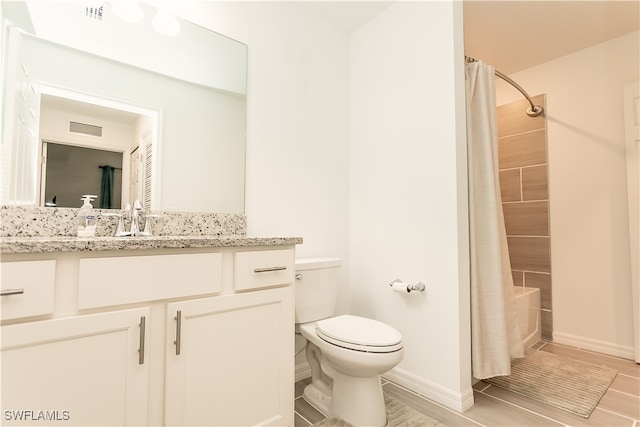 full bathroom featuring shower / tub combo, vanity, toilet, and wood-type flooring