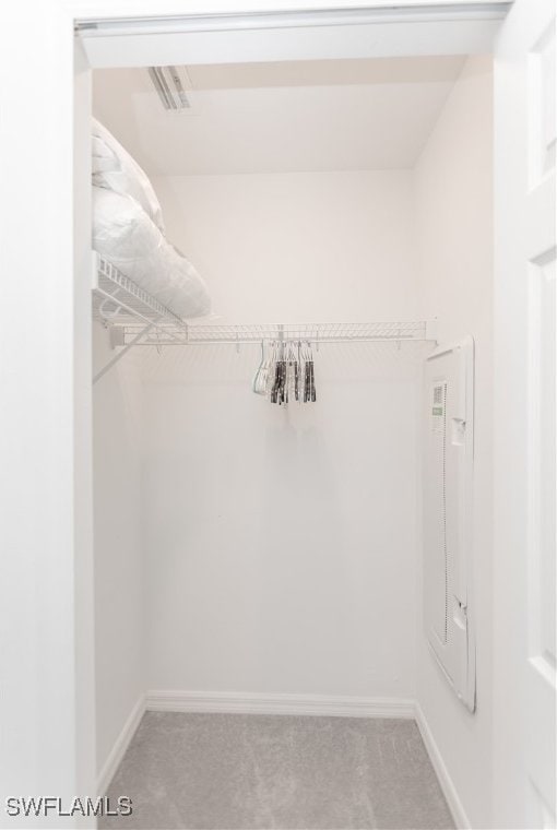 walk in closet with carpet flooring