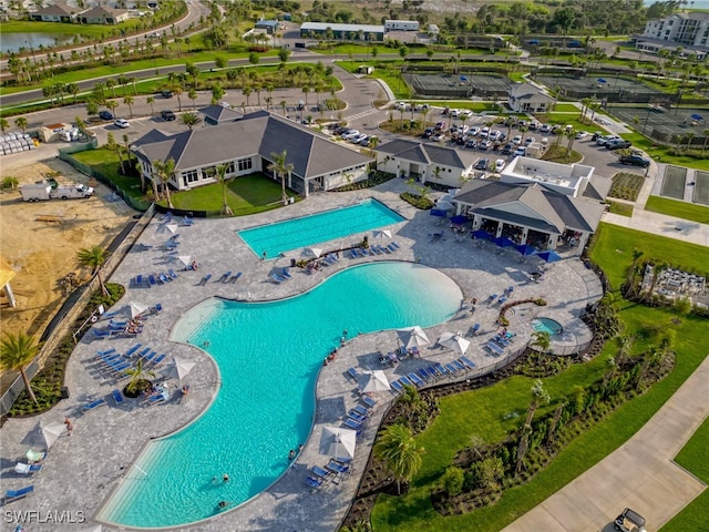 view of swimming pool featuring a patio area